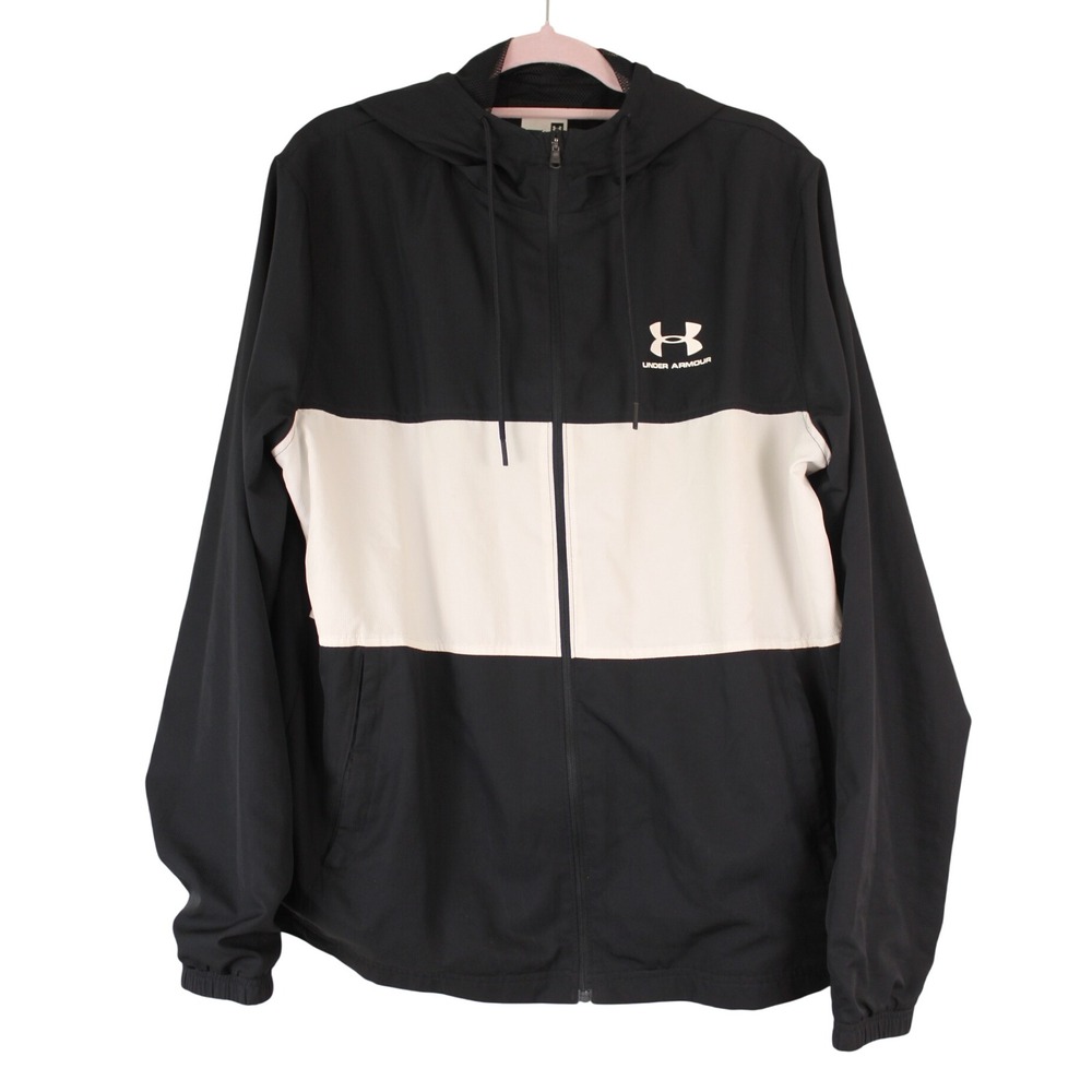Under Armour Athleisure Sporty 90s Black White Colorblock Windbreaker Jacket L